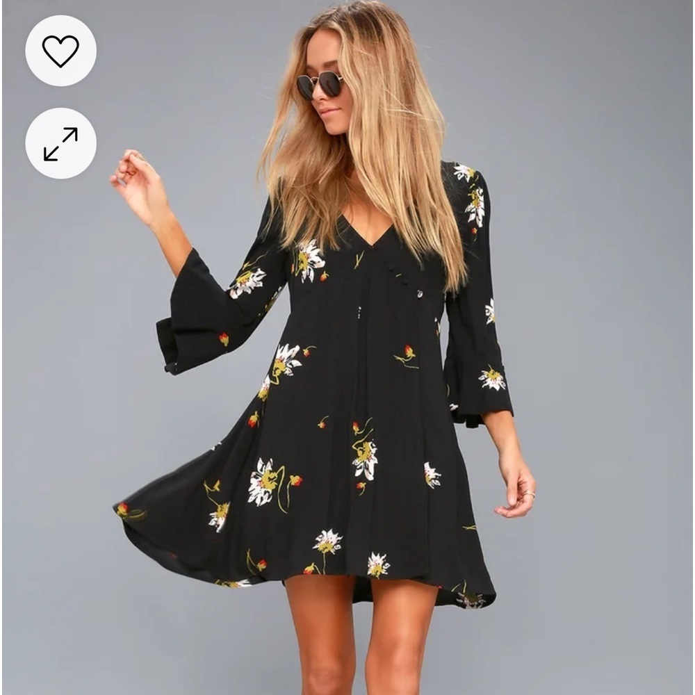 Free People Time On My Side Black Floral Print Wrap Dress